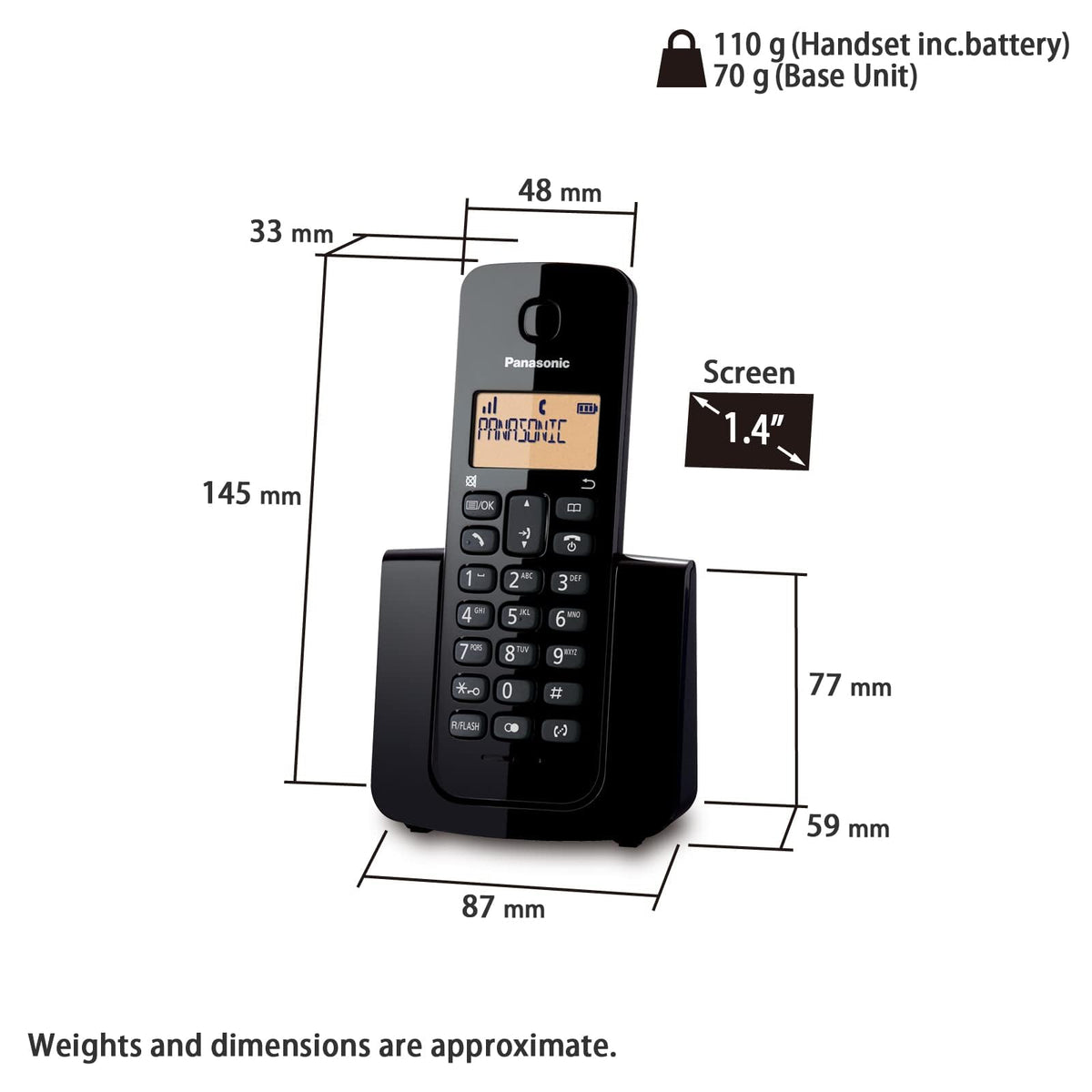 Panasonic KX-TGB110 Digital Cordless Phone with Caller ID – Black