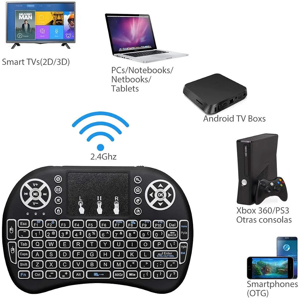 Mini Wireless Keyboard i8 with Touchpad & RGB Backlight – 2.4GHz