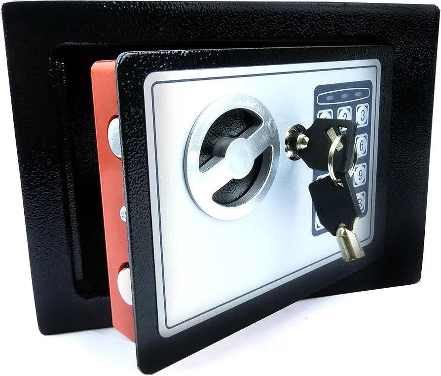 Digital safe box back panel with mounting holes