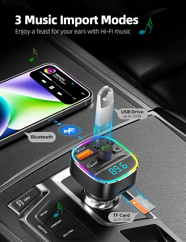 Car Bluetooth FM Transmitter with RGB LED – Nulaxy