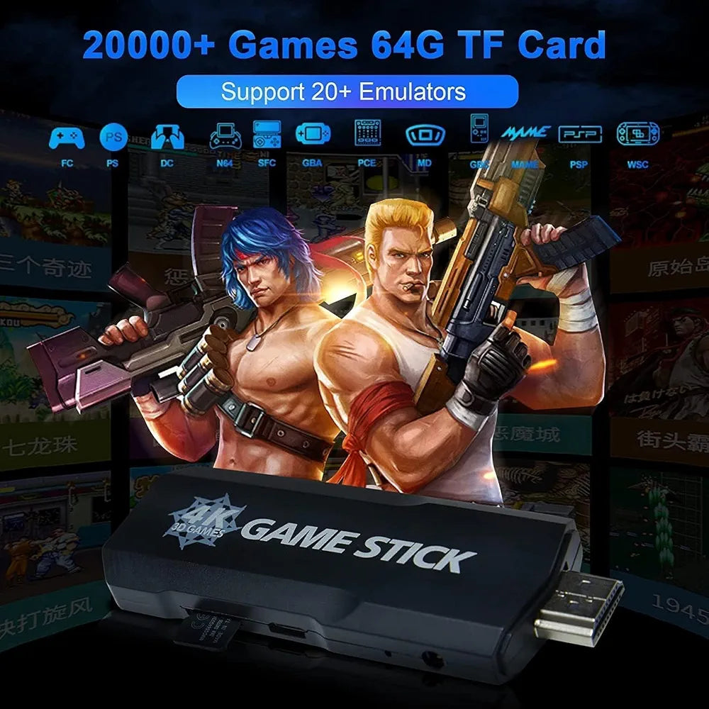 GD10 4K Game Stick - 20,000 Games | 2 Wireless Controllers | HDMI | Anti-Shake | 64GB