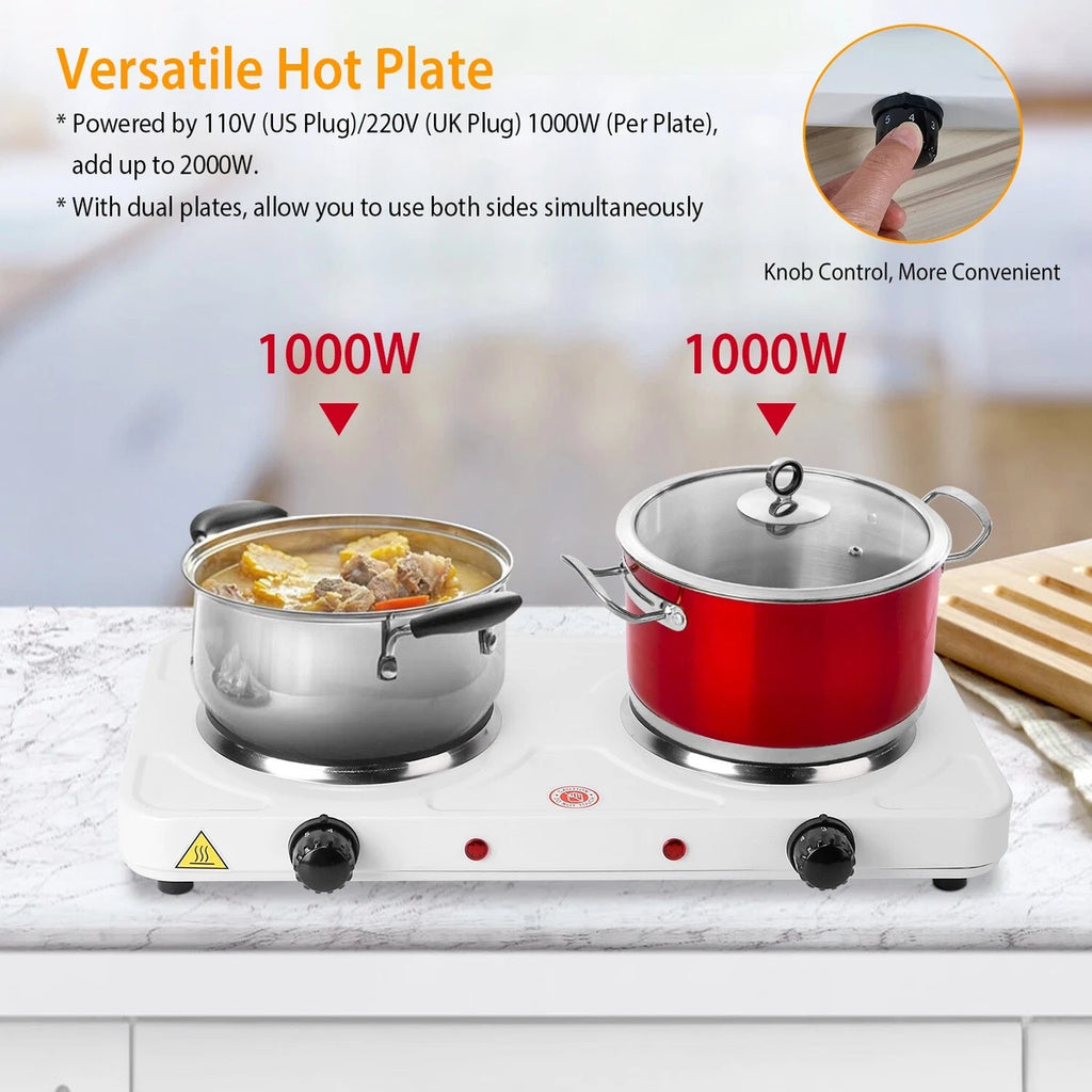RAF Double Burner Electric Hot Plate – 2000W Portable Dual Coil Cooktop