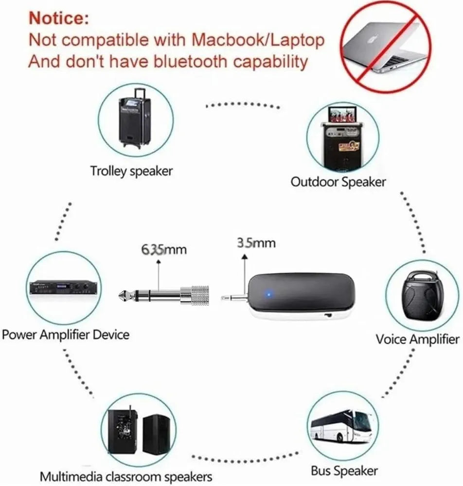 AY-101 wireless headset microphone, receiver and 6.35 mm adapter