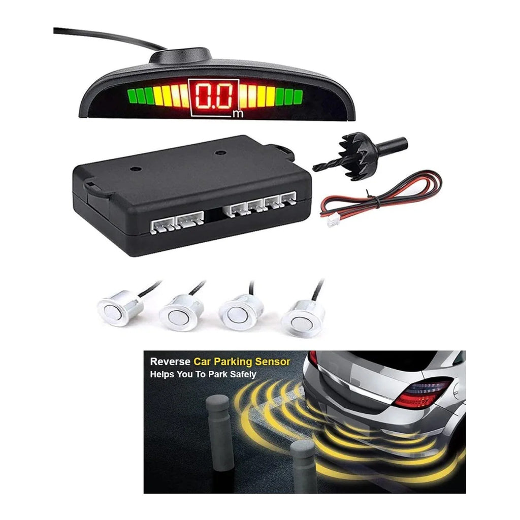 Car Reverse Parking Sensor Kit with LED Display – 4 Sensors (Black/Silver)