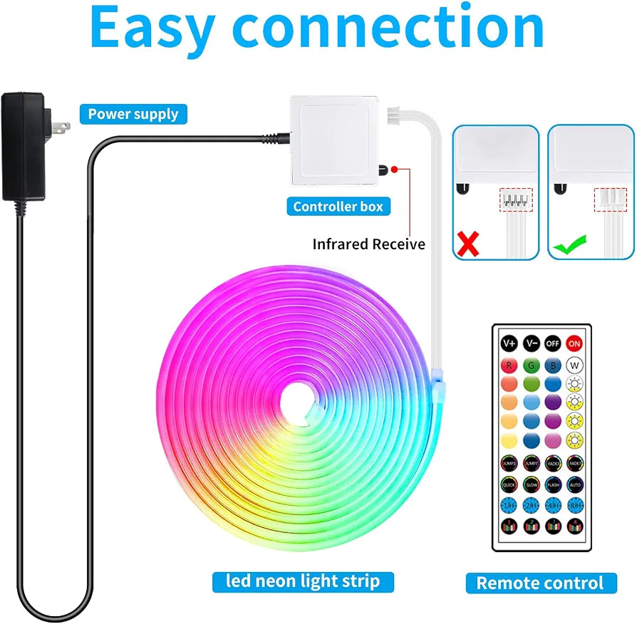 Various color mode examples of the RGB neon rope light strip