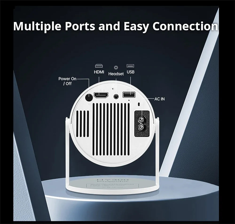 HY300 Mini Portable Projector – 1080P Support, 120 ANSI, 130" Display, Android, WiFi & Bluetooth