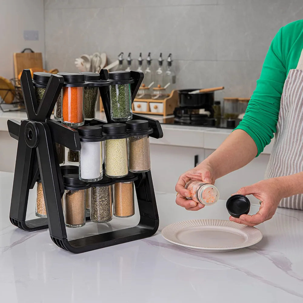 Rotating Ferris Wheel Spice Rack Organizer with 18 Glass Jars