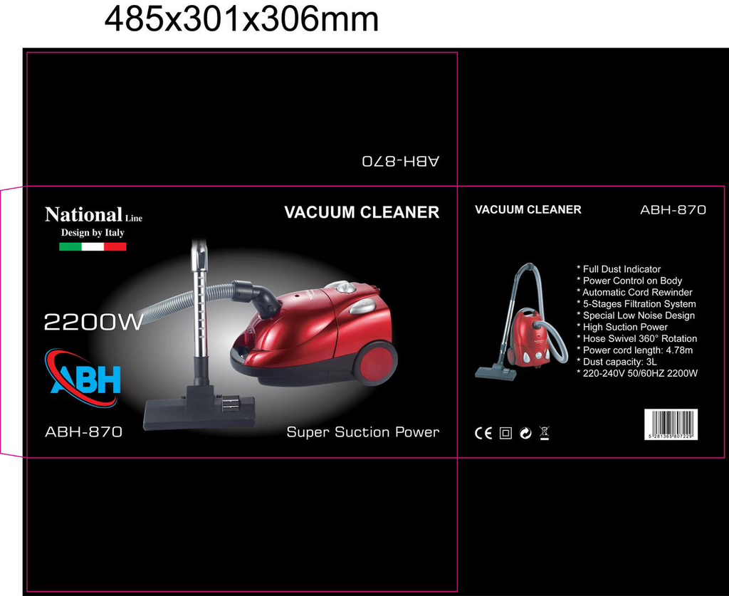 National Line ABH-870 Vacuum Cleaner 2200W – Design by Italy