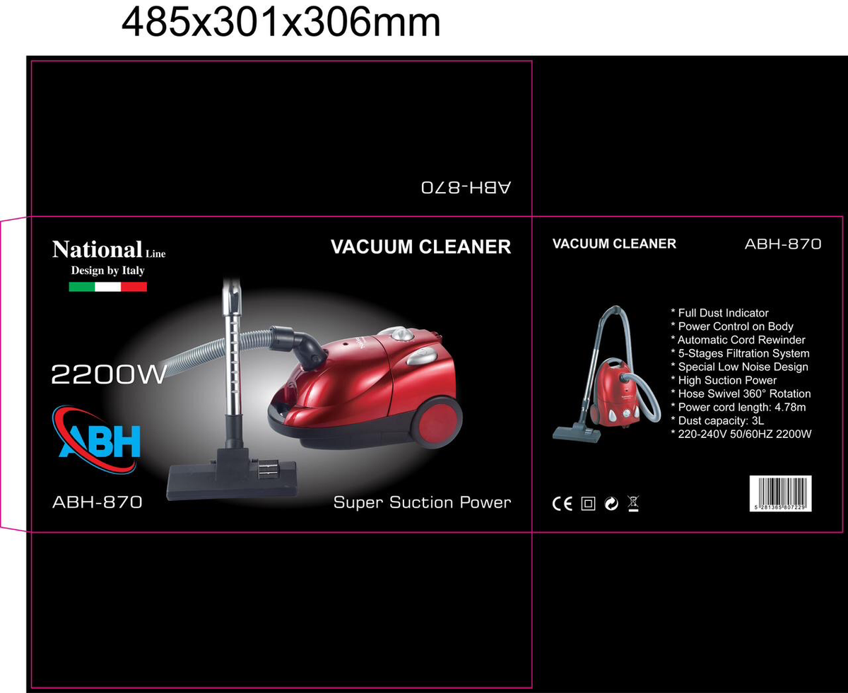 National Line ABH-870 Vacuum Cleaner 2200W – Design by Italy