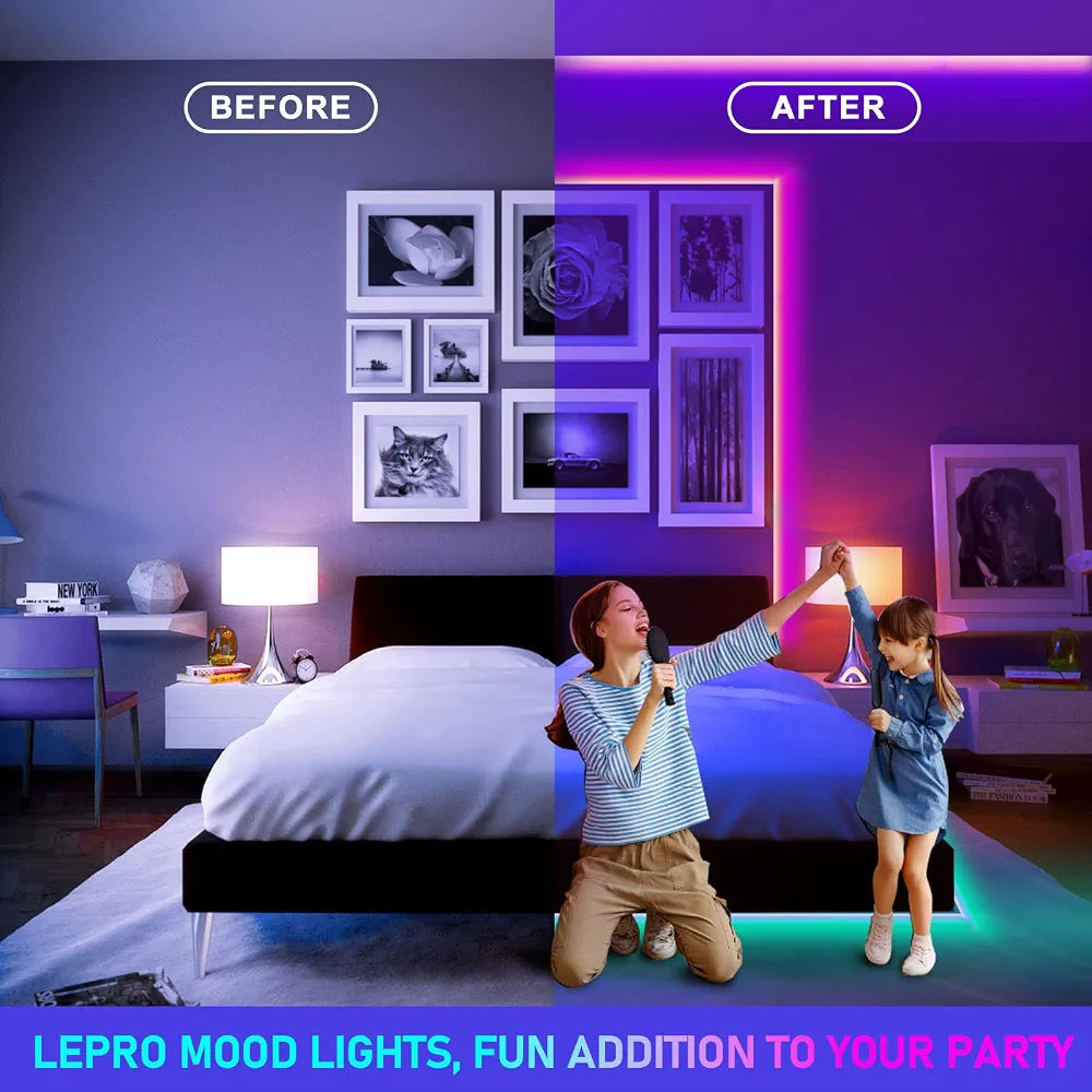 RGB LED Strip Light 5M – Bluetooth App & 24-Key Remote | Cuttable, Self-Adhesive, 60 LEDs/m