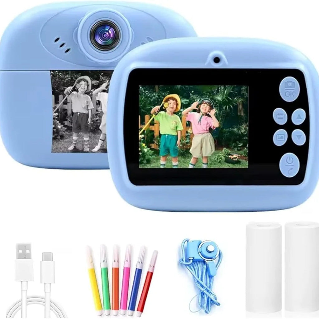Kids Instant Print Camera with Color Pens – Blue