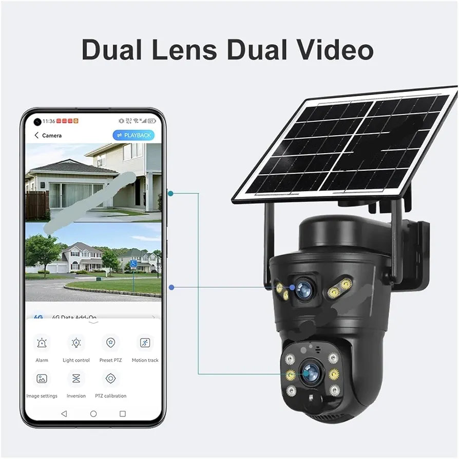 4G Solar Security Camera – Dual Lens 8MP 4K Ultra HD with Night Vision & Auto Tracking