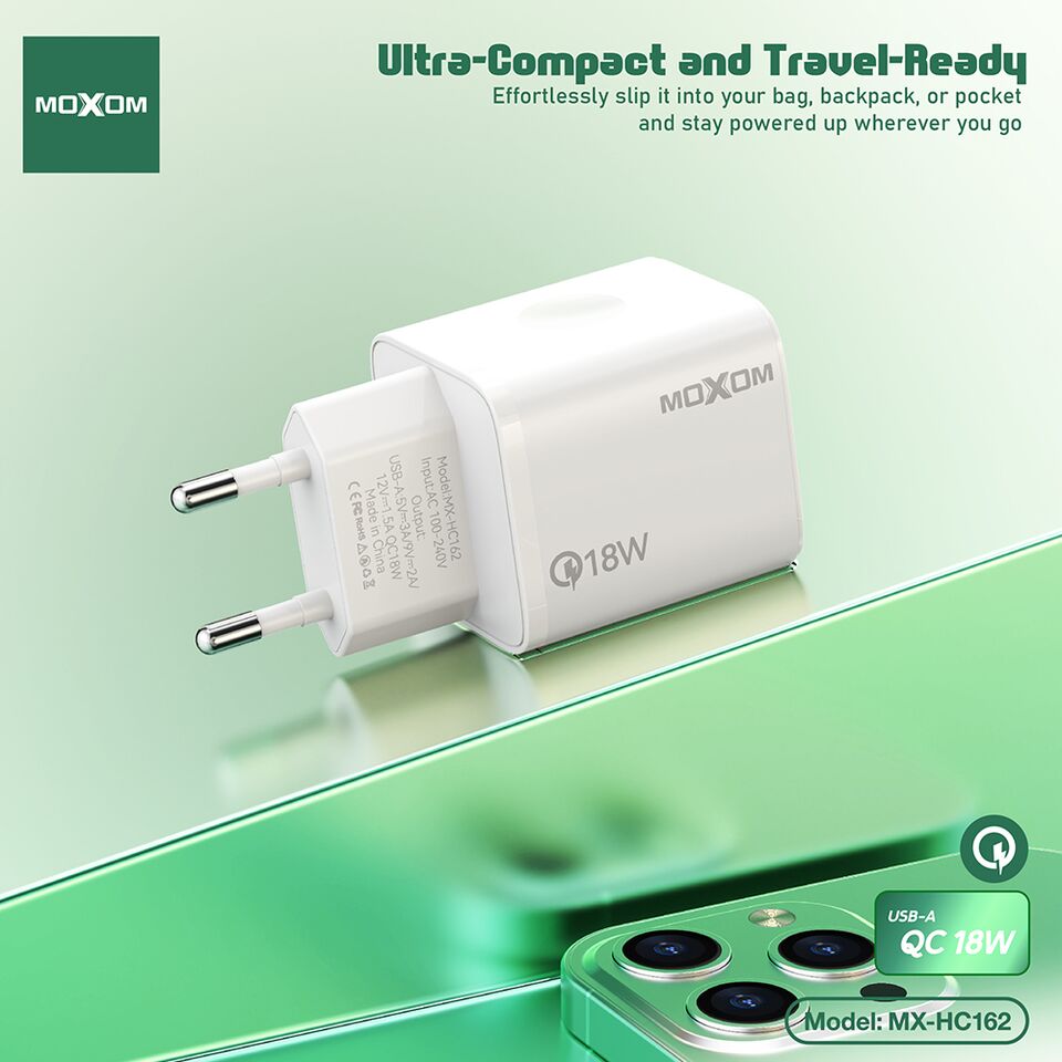 MOXOM MX-HC162 QC18W USB-A Fast Charger with USB-C Cable