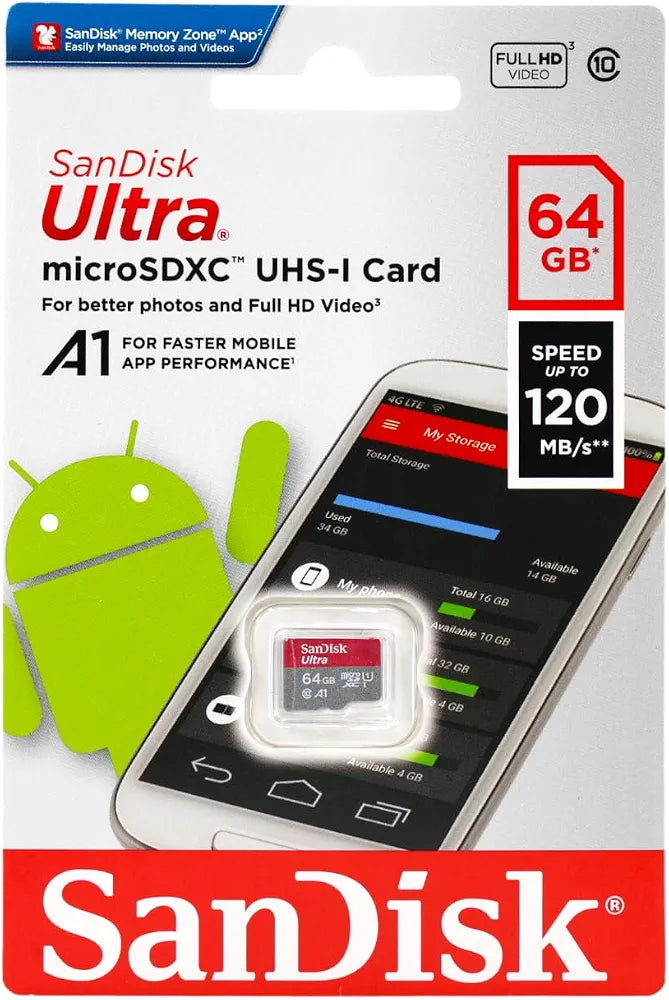 SanDisk Ultra 64GB microSDXC UHS-I Card – A1, Class 10, Up to 120MB/s