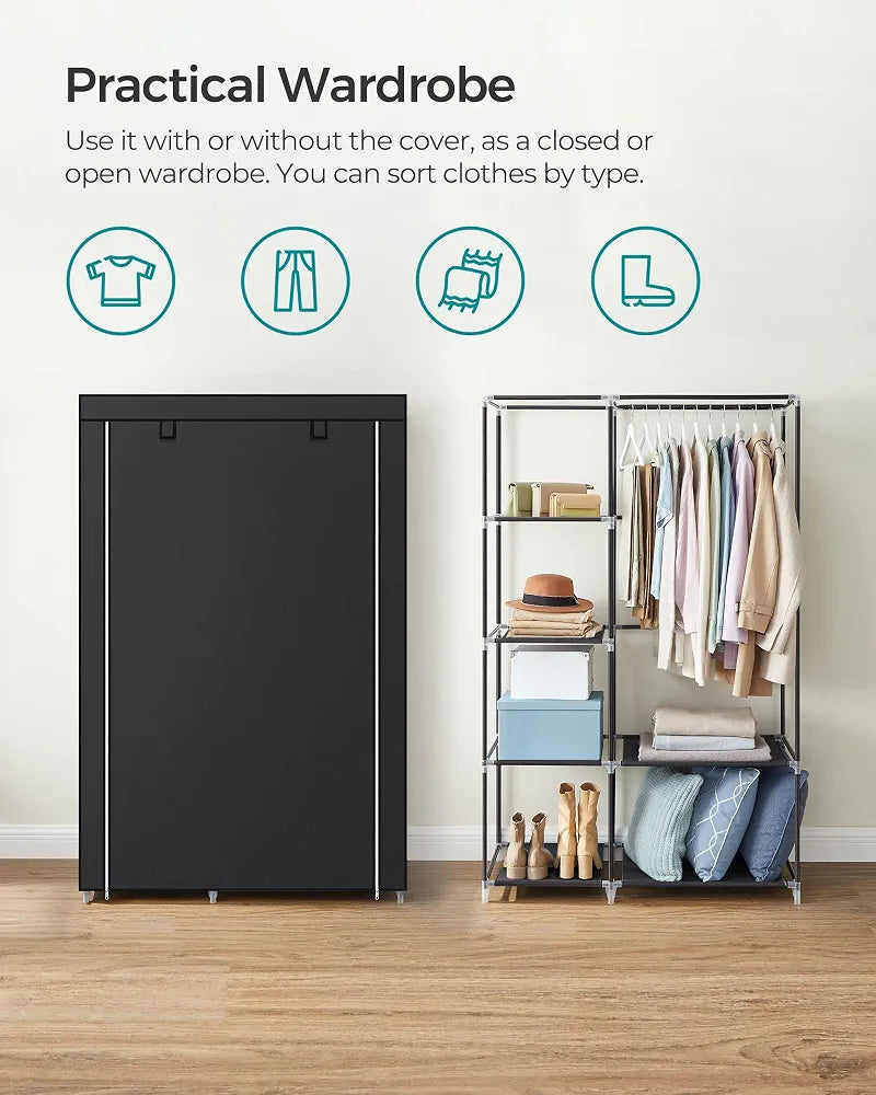 Portable Fabric Wardrobe Closet with Shelves – 170×90×45 cm
