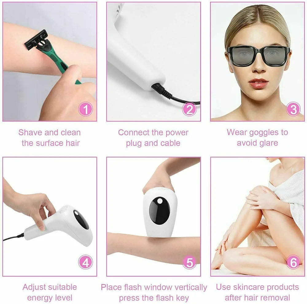 IPL Hair Removal Device – 8 Power Levels, 900,000 Flashes, Manual & Auto Modes