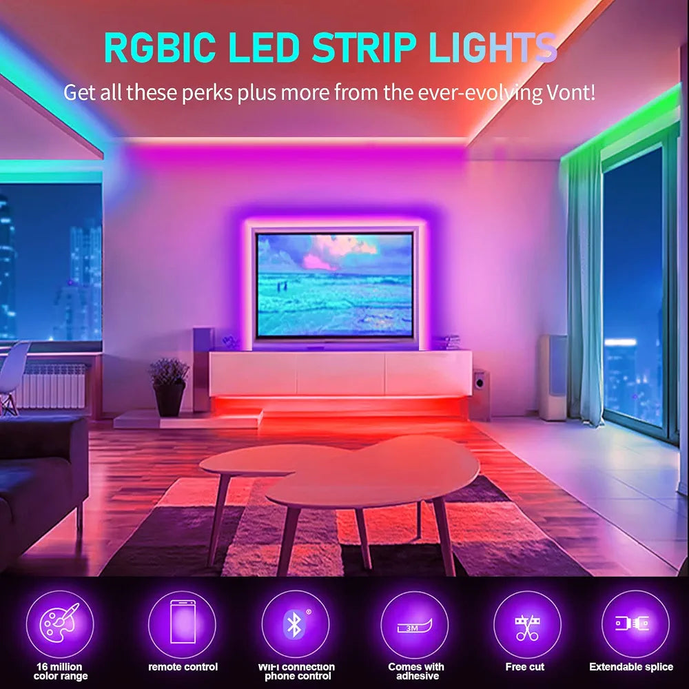 RGB LED Strip Light 5M – Bluetooth App & 24-Key Remote | Cuttable, Self-Adhesive, 60 LEDs/m