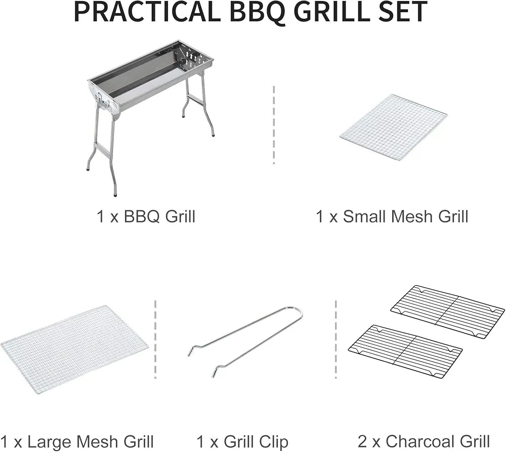 Foldable Stainless Steel Charcoal BBQ Grill – Full Size