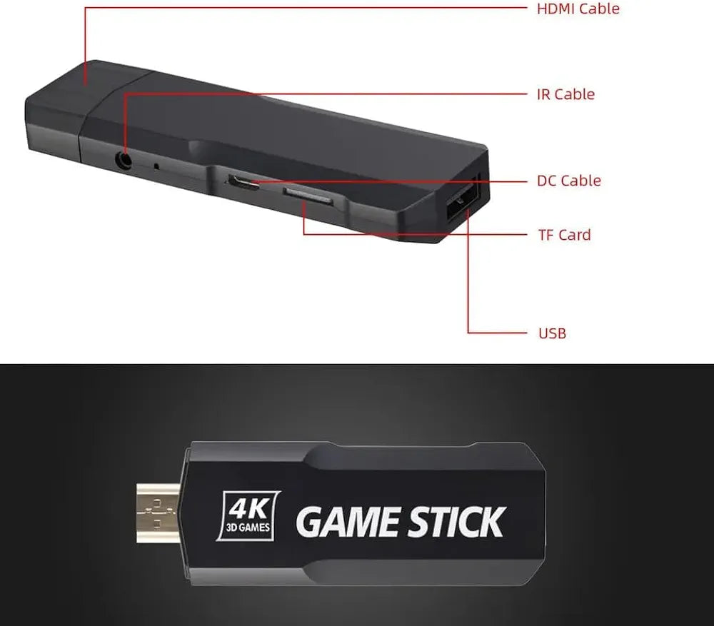 GD10 4K Game Stick - 20,000 Games | 2 Wireless Controllers | HDMI | Anti-Shake | 64GB