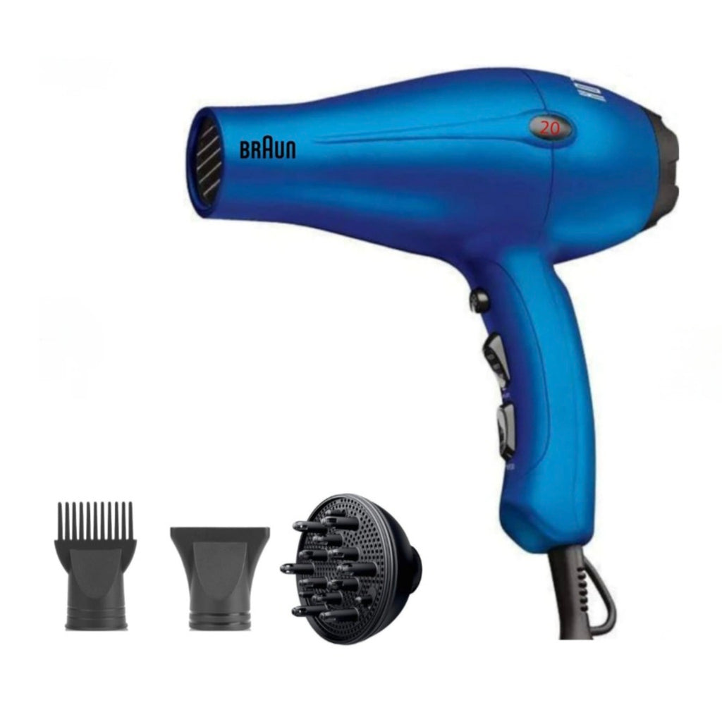 Braun Hair Dryer 5000W Inverter – Matt Blue | Digital Screen | 3 Attachments | 1-Year Warranty