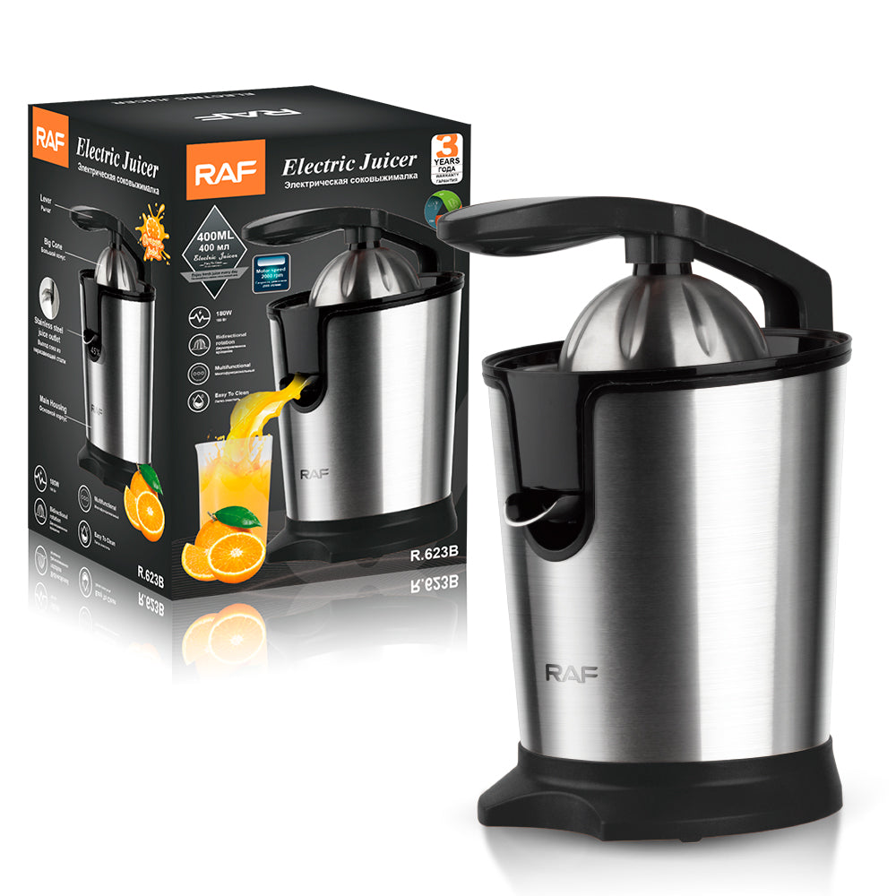 RAF R.623B Electric Citrus Juicer 400ML – 180W Stainless Steel with Bidirectional Rotation