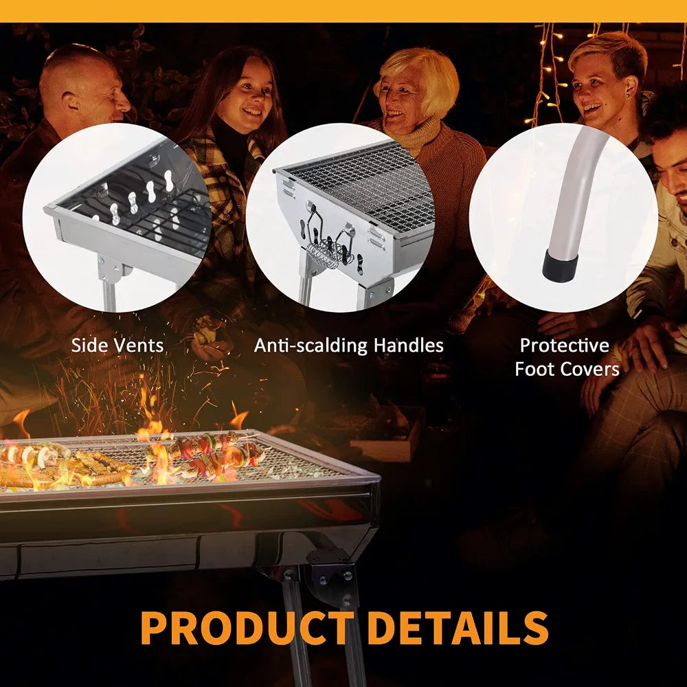 Foldable Stainless Steel Charcoal BBQ Grill – Full Size