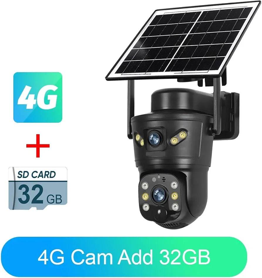 4G Solar Security Camera – Dual Lens 8MP 4K Ultra HD with Night Vision & Auto Tracking