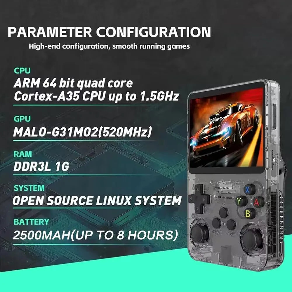 R36S Retro Handheld Game Console – 3.5" HD, 15,000+ Games, 21 Emulators, 2500mAh, Open Source Linux