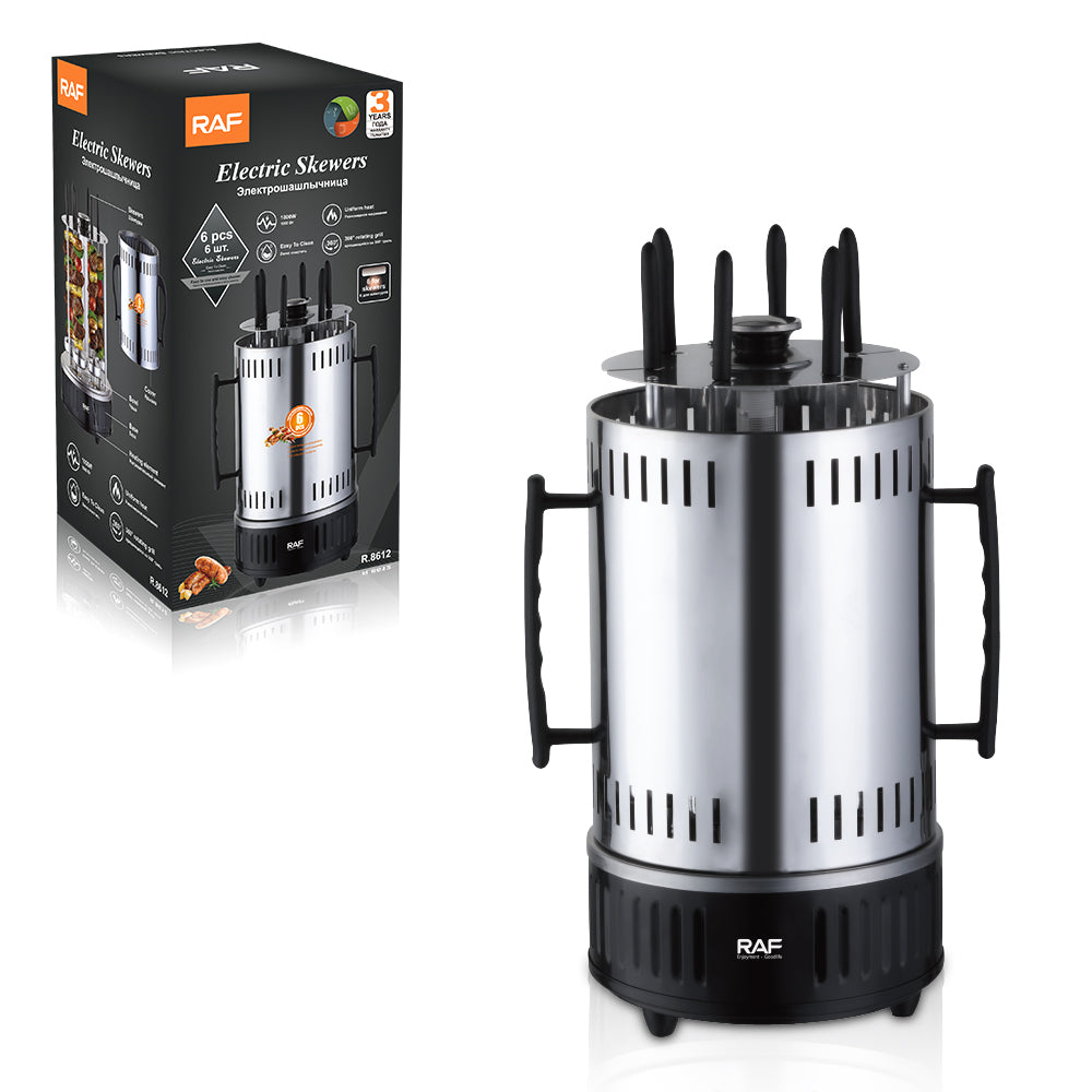 RAF Electric Skewer Grill 1000W – 360° Rotating Vertical BBQ | 6 Skewers | Model R.8612