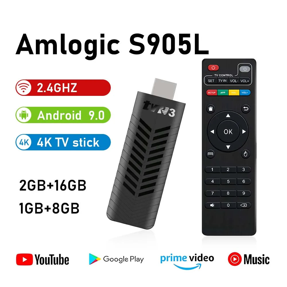 TVR3 Portable Streaming TV Stick – Quad-core ARM Cortex-A53, Android 9.0, 4K 60fps, 2.4G WiFi