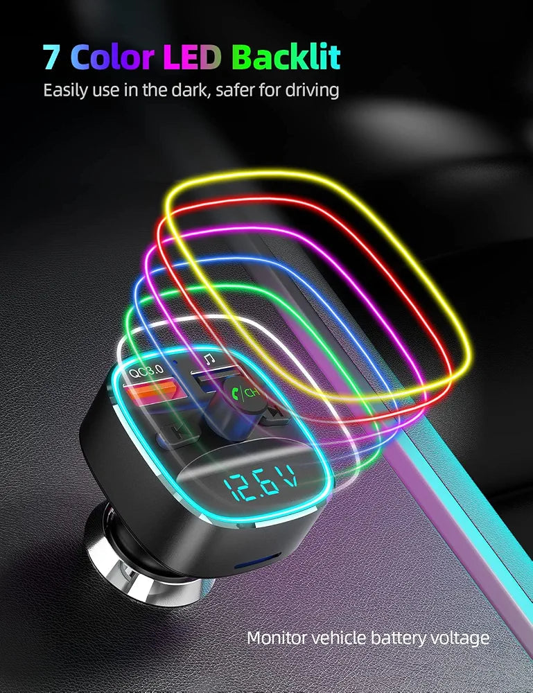 Car Bluetooth FM Transmitter with RGB LED – Nulaxy