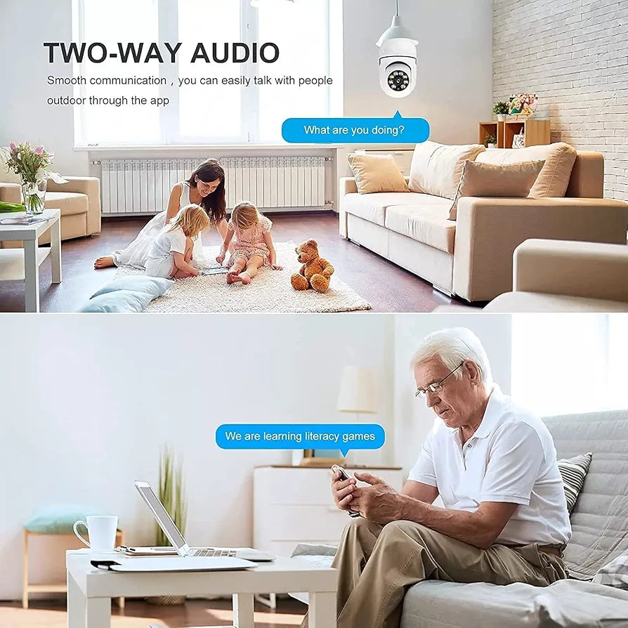 WiFi Smart Bulb Camera 1080P Full HD – 360° PTZ, Night Vision, Two-Way Audio (E27 Socket)