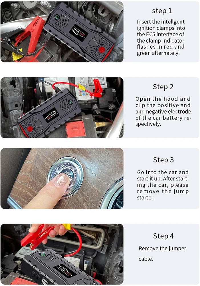 High Power 99900mAh Car Jump Starter – 1200A Peak, Air Compressor, 4 USB Ports