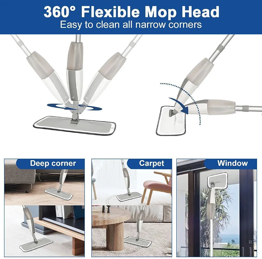 2-in-1 Spray Mop with 360° Flexible Head & Reusable Microfiber Cloth