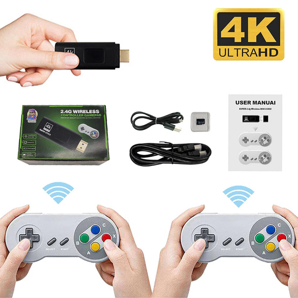 4K Game Stick – 2.4G Wireless Retro Console with 2 Controllers