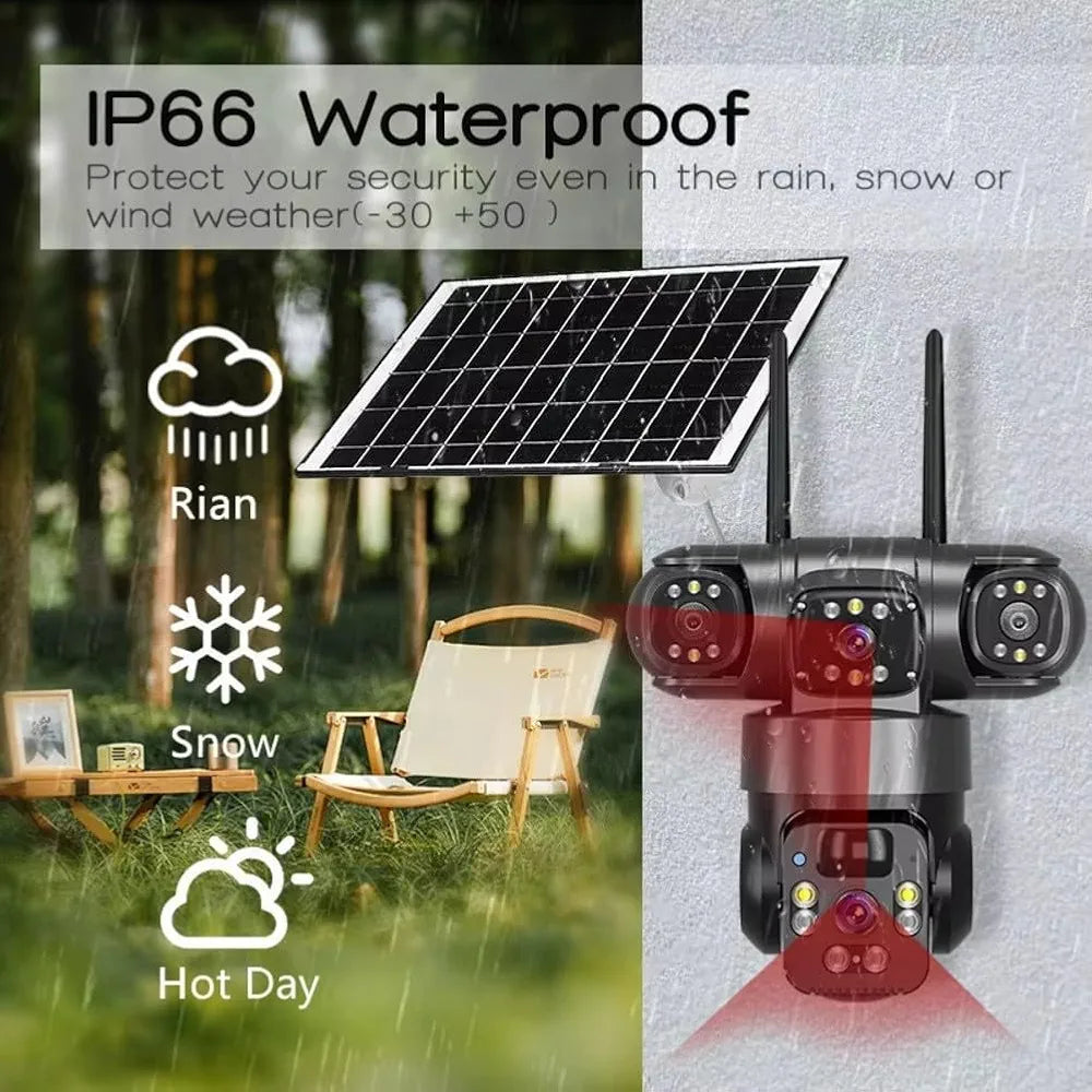 Triple-Lens Solar WiFi Security Camera – V380 Pro