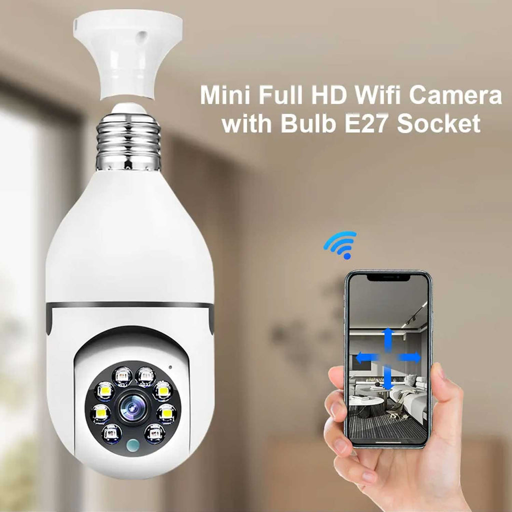 WiFi Smart Bulb Camera 1080P Full HD – 360° PTZ, Night Vision, Two-Way Audio (E27 Socket)