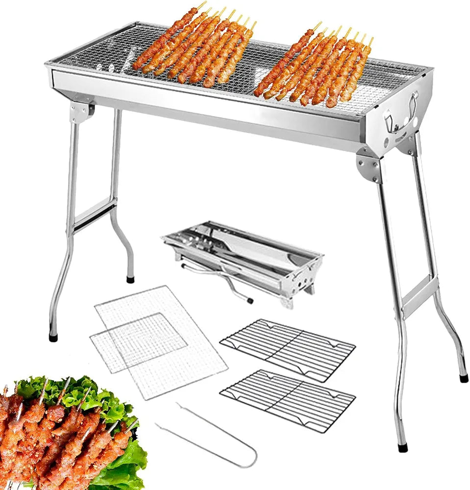 Foldable Stainless Steel Charcoal BBQ Grill – Full Size