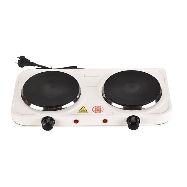 RAF double burner electric hot plate shown in home and travel use scenarios