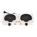 RAF double burner electric hot plate shown in home and travel use scenarios
