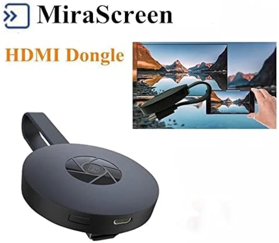 MiraScreen how it works: Micro USB antenna, HDMI to TV, USB charger setup diagram