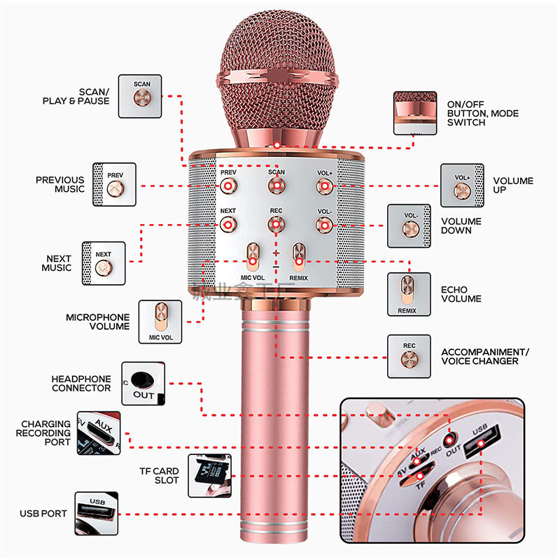 5-in-1 Bluetooth Karaoke Microphone with Voice Changer