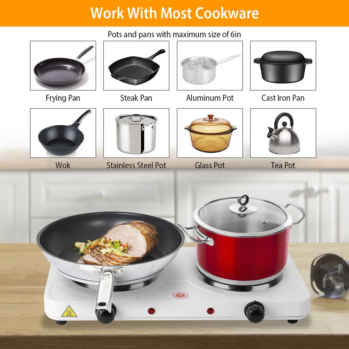 RAF Double Burner Electric Hot Plate – 2000W Portable Dual Coil Cooktop