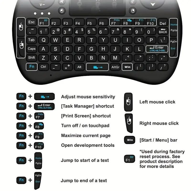 Mini Wireless Keyboard i8 with Touchpad & RGB Backlight – 2.4GHz