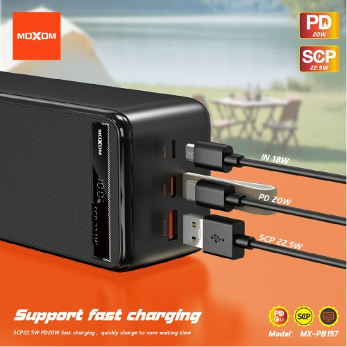 MOXOM MX-PB157 40000mAh Power Bank – 22.5W Fast Charging, PD20W, Built-in Cables