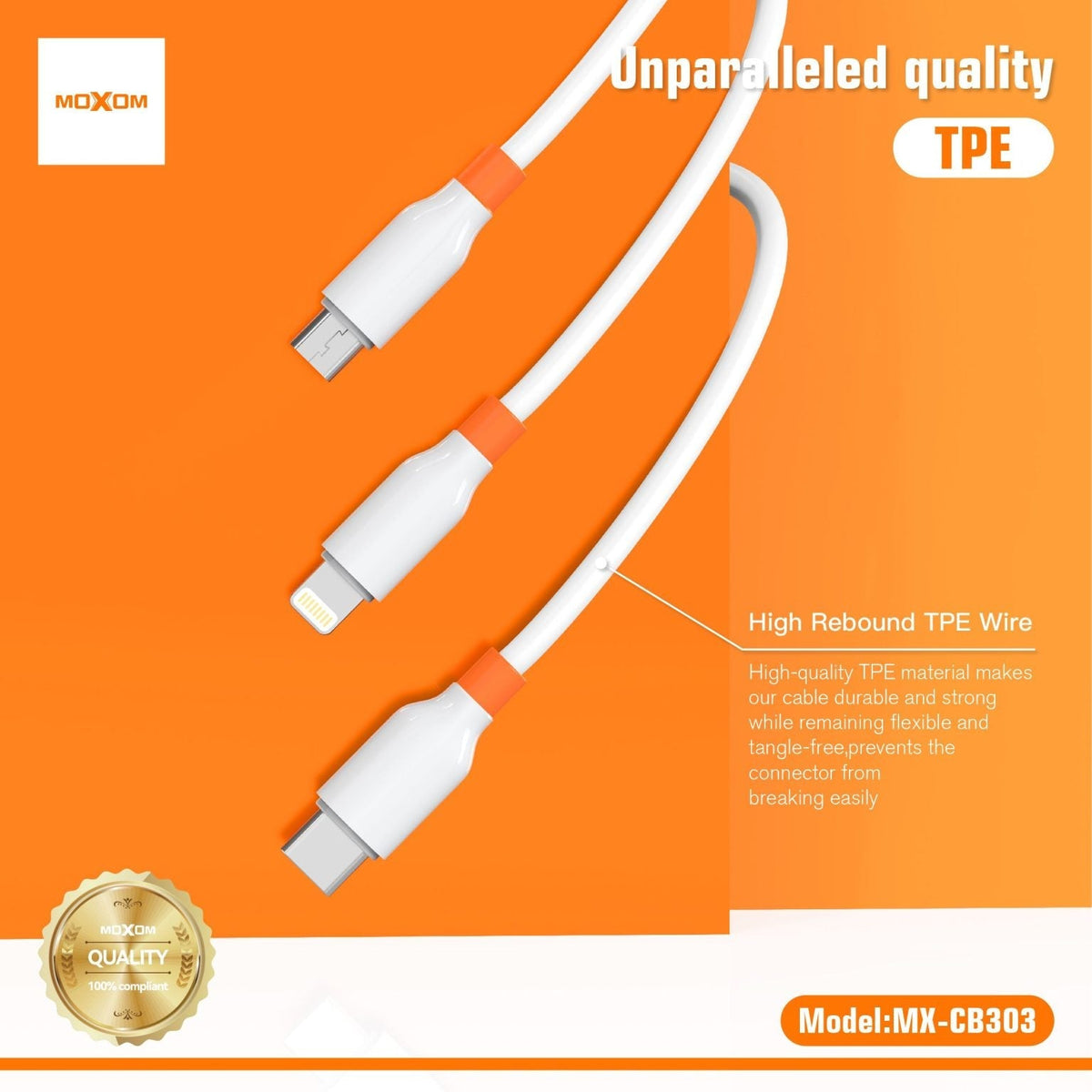 MOXOM MX-CB303 3A Fast Charging Data Cable (USB-A to Lightning / Micro / Type-C)