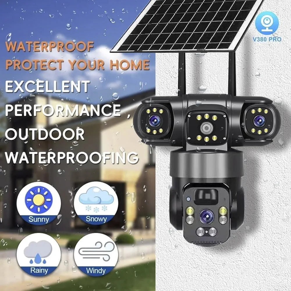 Triple-Lens Solar WiFi Security Camera – V380 Pro