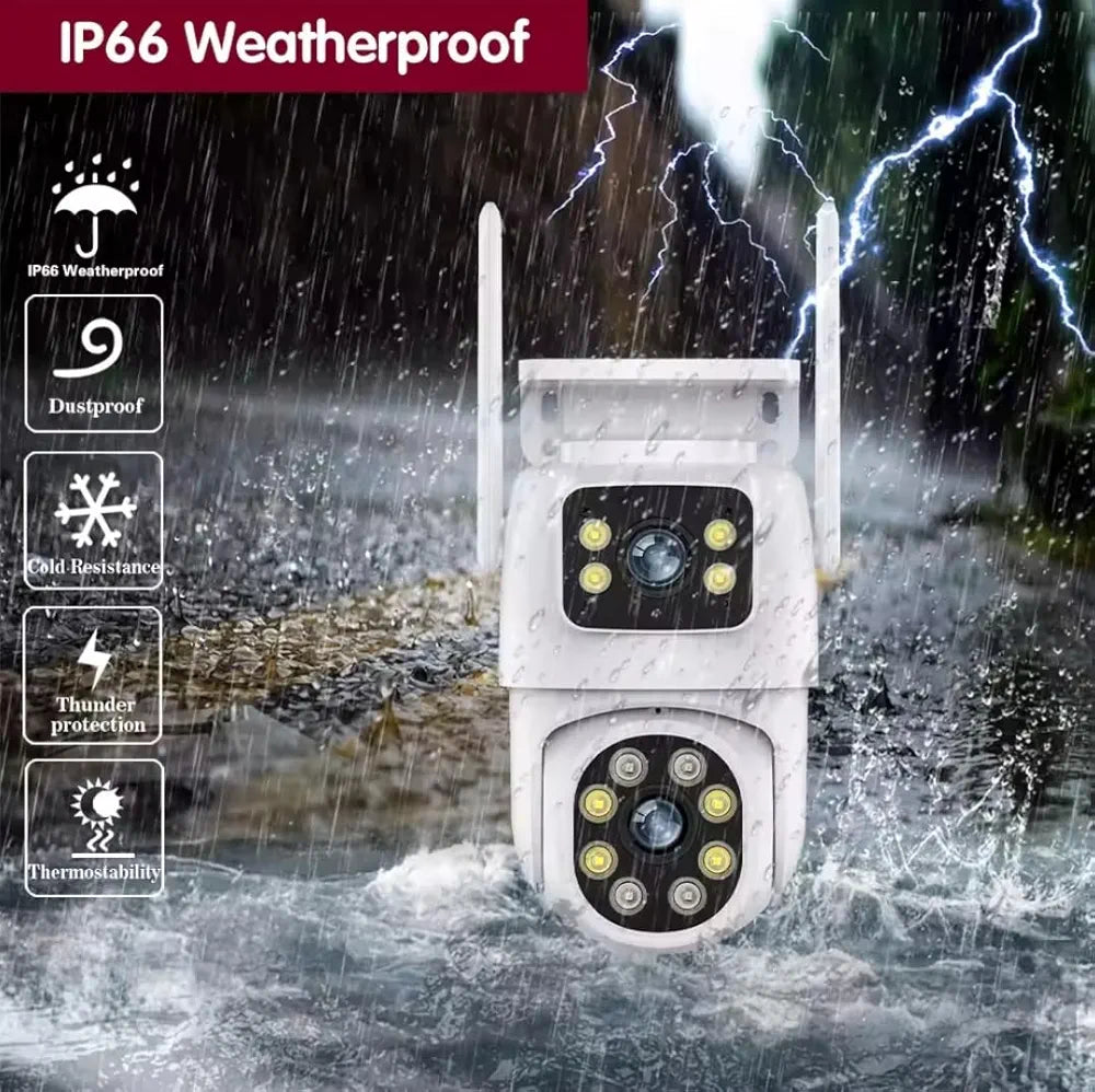 Dual Lens 4K WiFi Security Camera – 5MP | 4G+WiFi | 360° PTZ | IP66 Weatherproof | Two-Way Audio