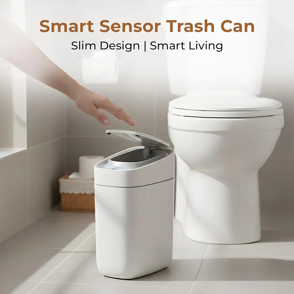 Smart trash can slim design fitting in a corner