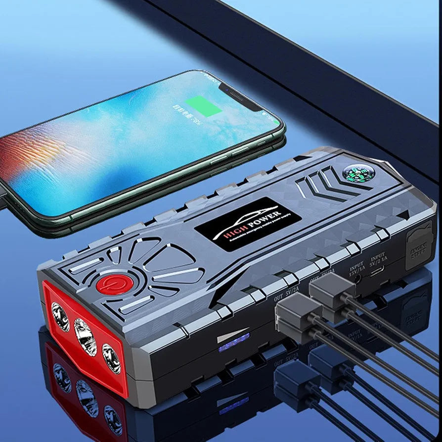 High Power 99900mAh Car Jump Starter – 1200A Peak, Air Compressor, 4 USB Ports